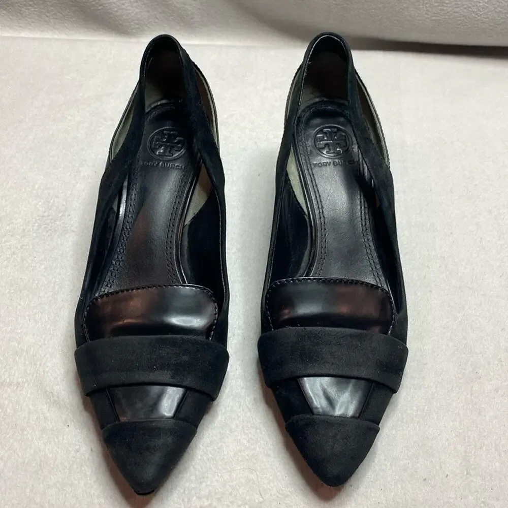 Tory Burch Saray Black patent leather and suede kitten heels size 6